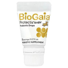 BioGaia Protectis Baby probiotic drops bottle, white pouch with yellow brand and icon