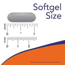 Ubiquinol softgel size chart with capsule silhouette and measurement marks