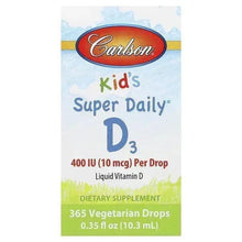 Carlson Kid's Super Daily D3 liquid vitamin supplement box label