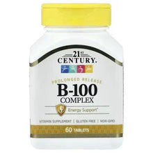 B-100 Complex prolonged release supplement bottle, yellow cap, 60 tablets