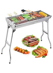 Stainless Steel Portable BBQ Grill with Folding Camping Table – Charcoal Barbecue & Smoker (73 × 33 × 70 cm)