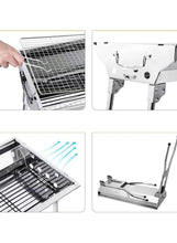 Portable charcoal BBQ grill with removable grate and folding support legs