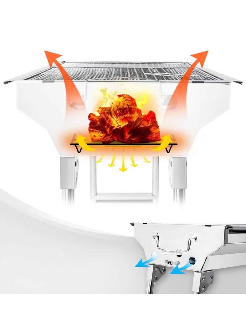 Stainless Steel Portable BBQ Grill with Folding Camping Table – Charcoal Barbecue & Smoker (73 × 33 × 70 cm) - Mumzar