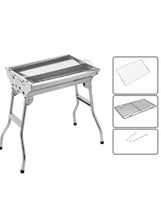 Portable charcoal BBQ grill with side shelf, cooking grate, and support legs