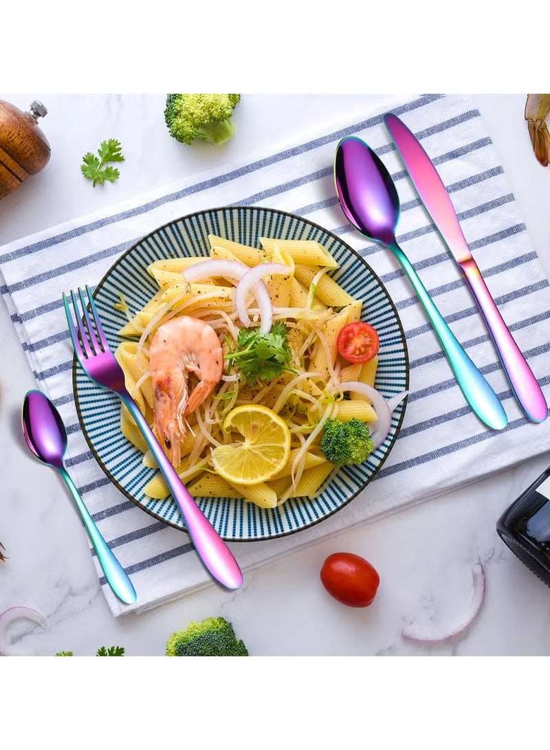 24 Pcs Stainless Steel Rainbow Cutlery Set | Reusable Spoon Fork & Knife Set for Indoor & Outdoor Use