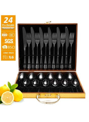 24 Pcs Stainless Steel Rainbow Cutlery Set | Reusable Spoon Fork & Knife Set for Indoor & Outdoor Use
