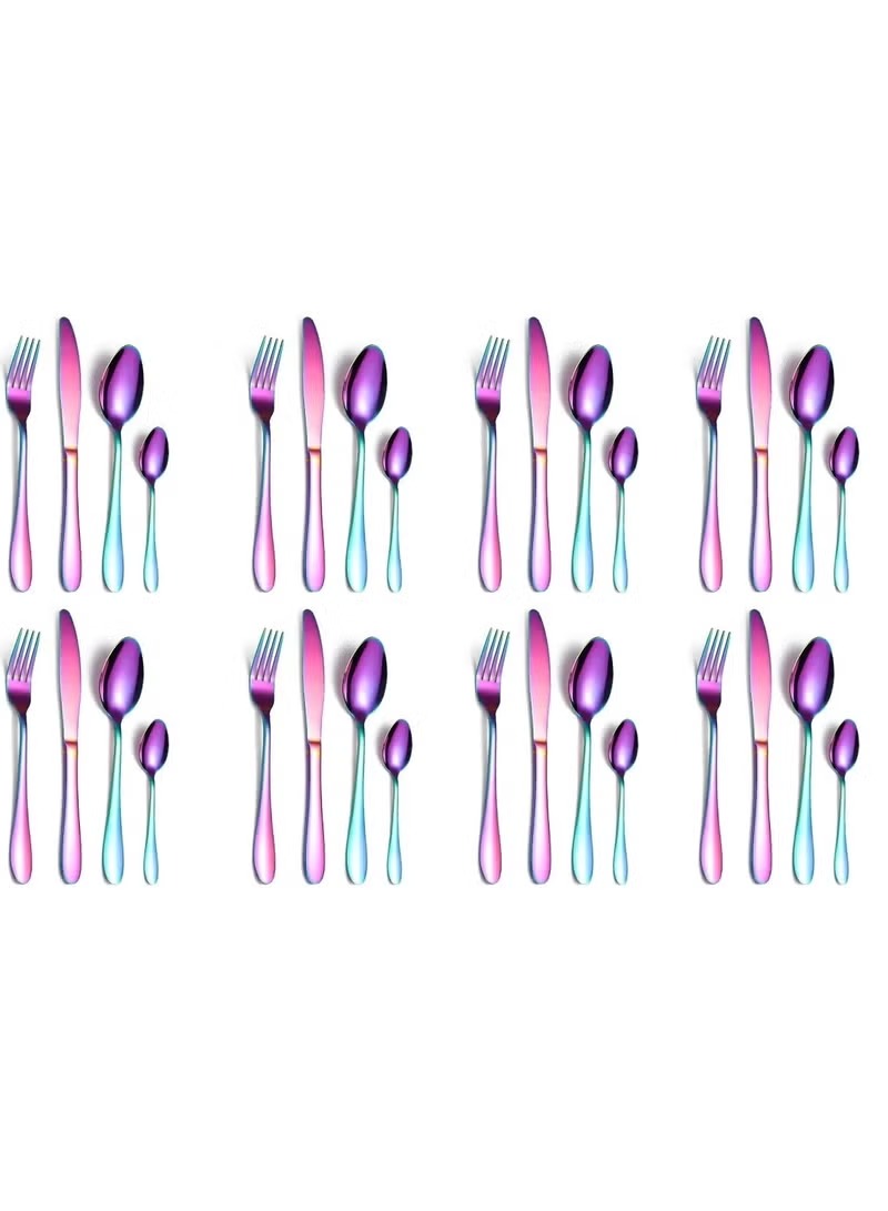 24 Pcs Stainless Steel Rainbow Cutlery Set | Reusable Spoon Fork & Knife Set for Indoor & Outdoor Use - Mumzar