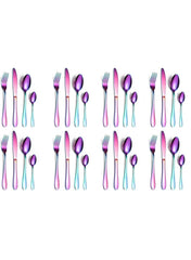 24 Pcs Stainless Steel Rainbow Cutlery Set | Reusable Spoon Fork & Knife Set for Indoor & Outdoor Use - Mumzar