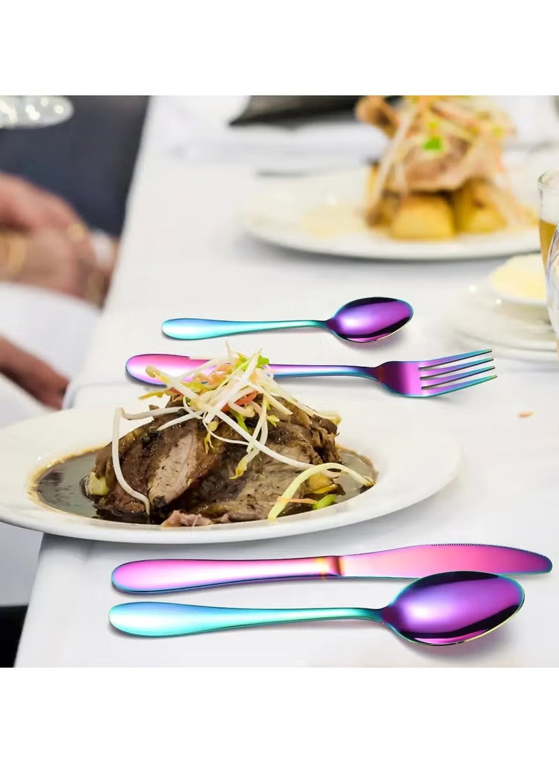 24 Pcs Stainless Steel Rainbow Cutlery Set | Reusable Spoon Fork & Knife Set for Indoor & Outdoor Use - Mumzar