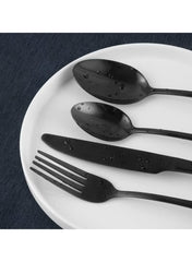 24 Pcs Stainless Steel Reusable Spoon Fork And Knives Black Color Cutlery Set - Mumzar