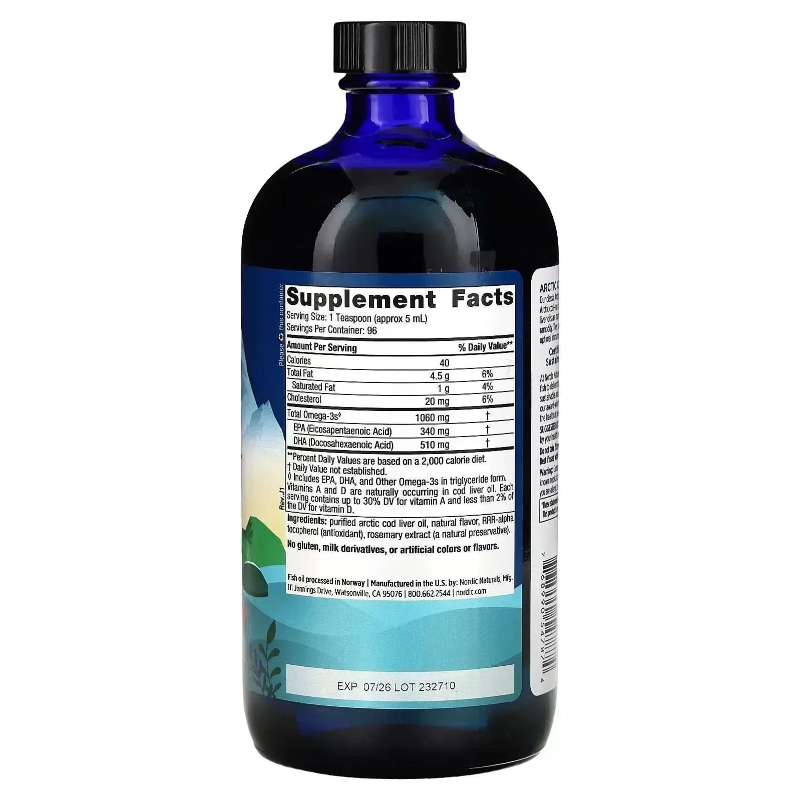 Nordic Naturals Arctic Cod Liver Oil Orange – 1,060 mg | 16 fl oz (473 ml) - Mumzar