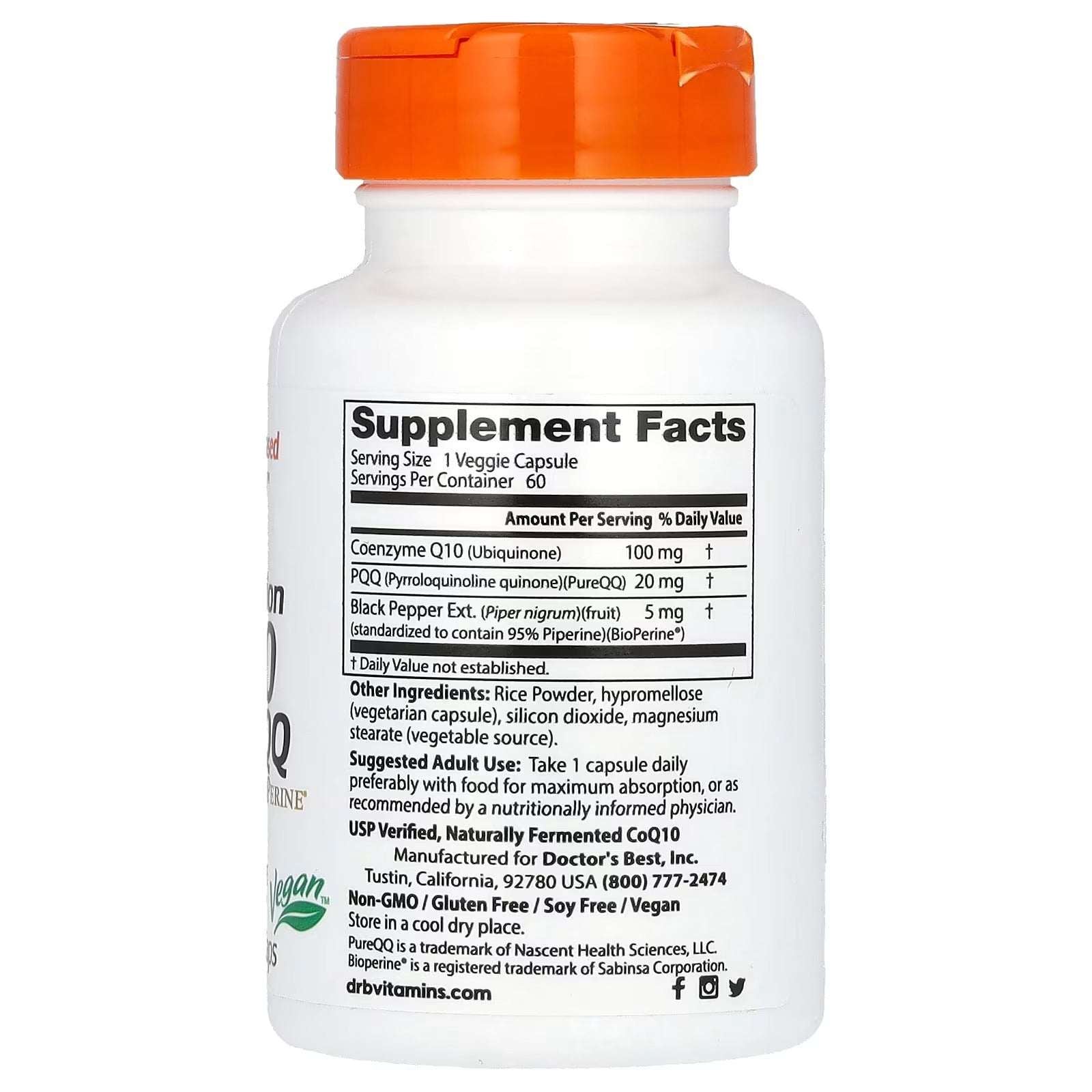 Doctor's Best High Absorption CoQ10 Plus PQQ – 60 Veg Capsules | Heart & Cellular Energy Support