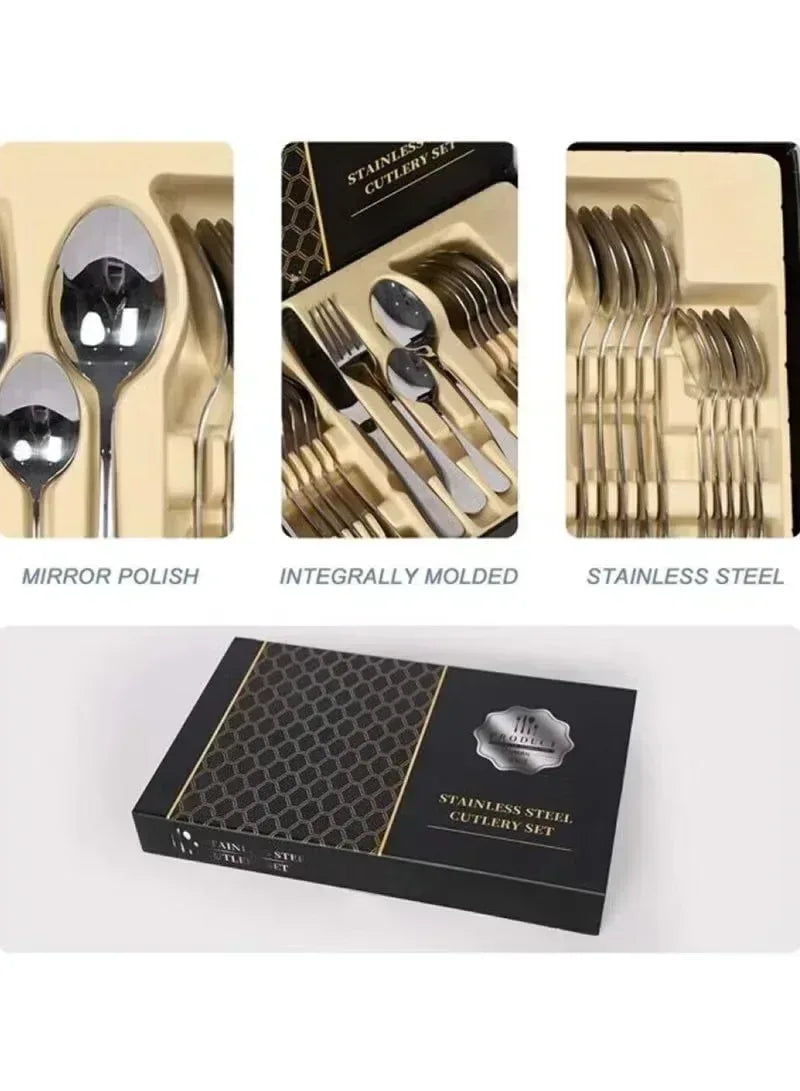 Stainless Steel Black Cutlery Set | Elegant Spoon, Knife & Fork Dining Ensemble - Mumzar