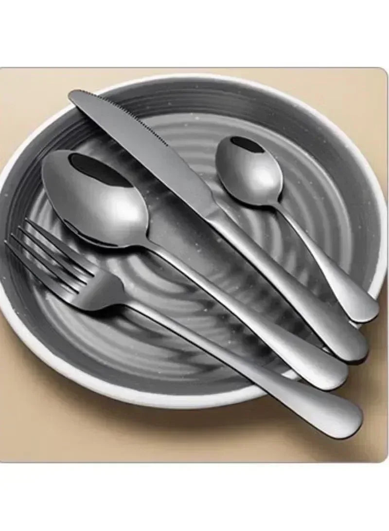 Stainless Steel Black Cutlery Set | Elegant Spoon, Knife & Fork Dining Ensemble - Mumzar