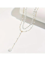 Elegant Layered Pearl Drop Necklace | Adjustable Pearl Pendant Chain Jewelry - Mumzar