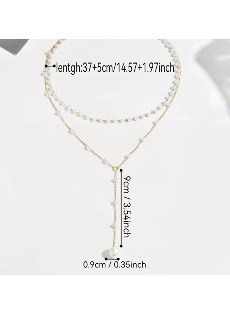 Elegant Layered Pearl Drop Necklace | Adjustable Pearl Pendant Chain Jewelry - Mumzar