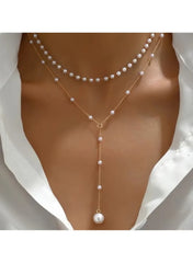 Elegant Layered Pearl Drop Necklace | Adjustable Pearl Pendant Chain Jewelry - Mumzar