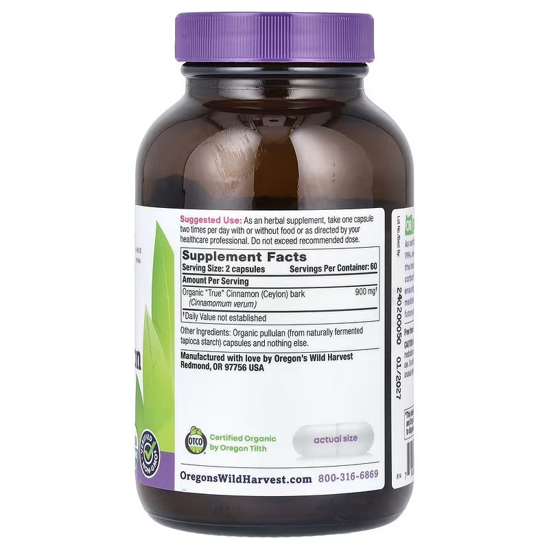 Oregon’s Wild Harvest Organic “True” Cinnamon (Ceylon) | 450 mg | 120 Organic Vegan Capsules - Mumzar