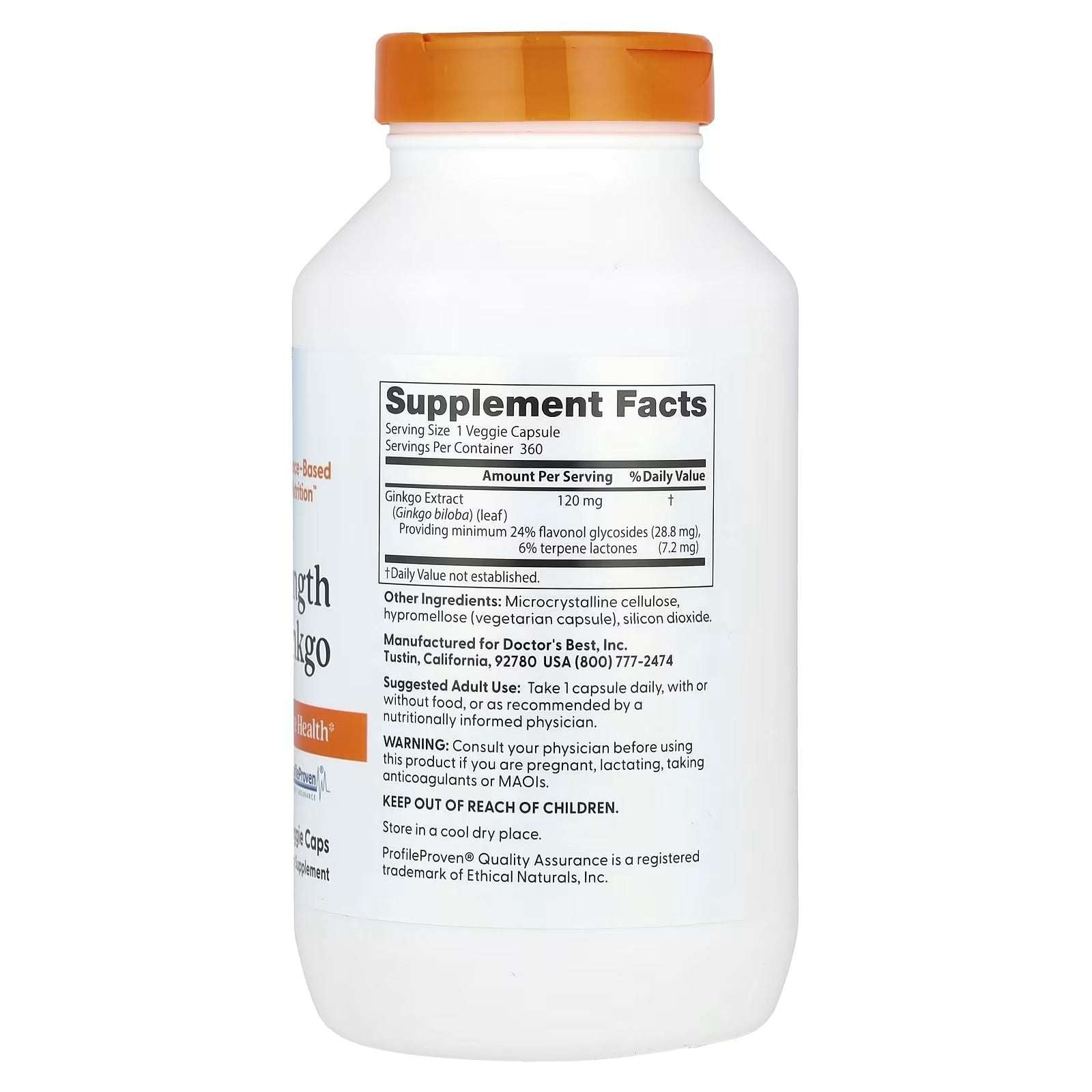 Doctor’s Best Ginkgo | 120 mg | 360 Veggie Capsules | Cognitive & Memory Support