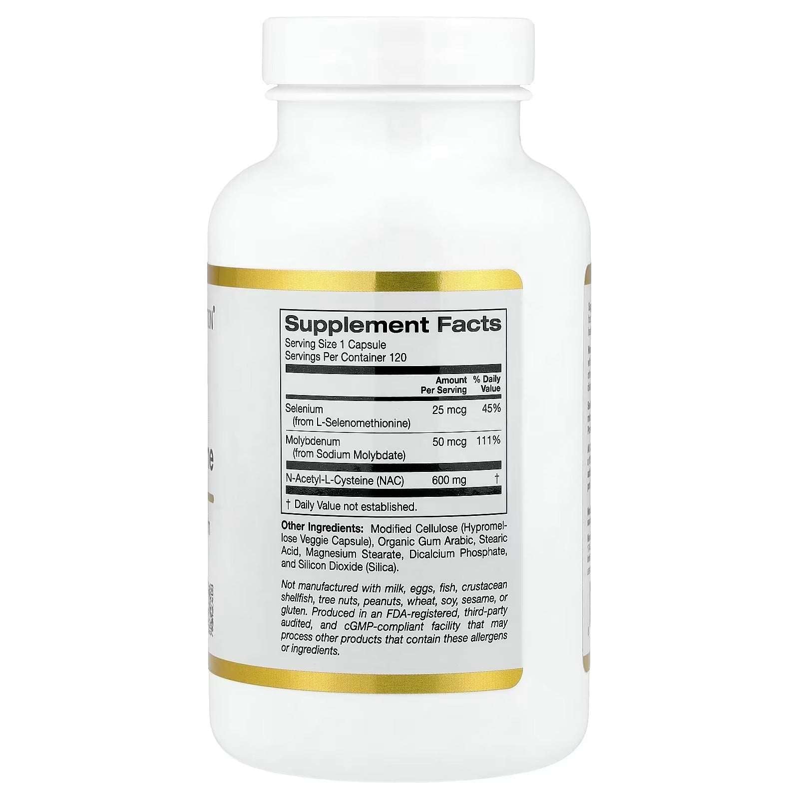 California Gold Nutrition N-Acetyl-L-Cysteine (NAC) with Molybdenum & Selenium | 120 Veg Capsules