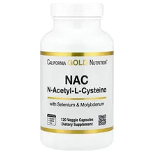California Gold Nutrition NAC supplement bottle, 120 veggie capsules label