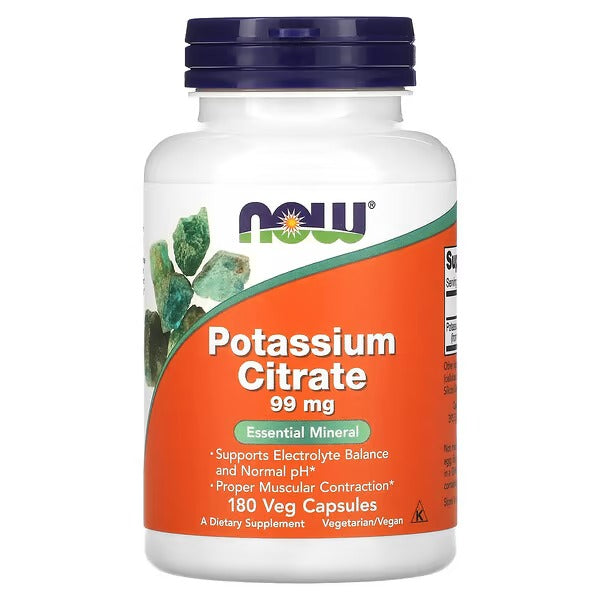 NOW Foods Potassium Citrate | 99 mg | 180 Veg Capsules | Electrolyte & Mineral Support - Mumzar