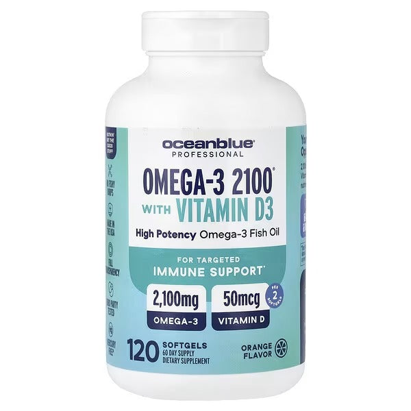 OceanBlue Professional Omega-3 2100® with Vitamin D | Orange Flavor | 120 Softgels | Heart, Brain & Immune Support - Mumzar