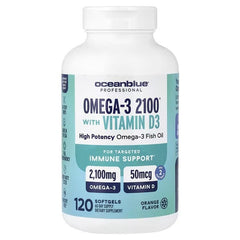 OceanBlue Professional Omega-3 2100® with Vitamin D | Orange Flavor | 120 Softgels | Heart, Brain & Immune Support - Mumzar