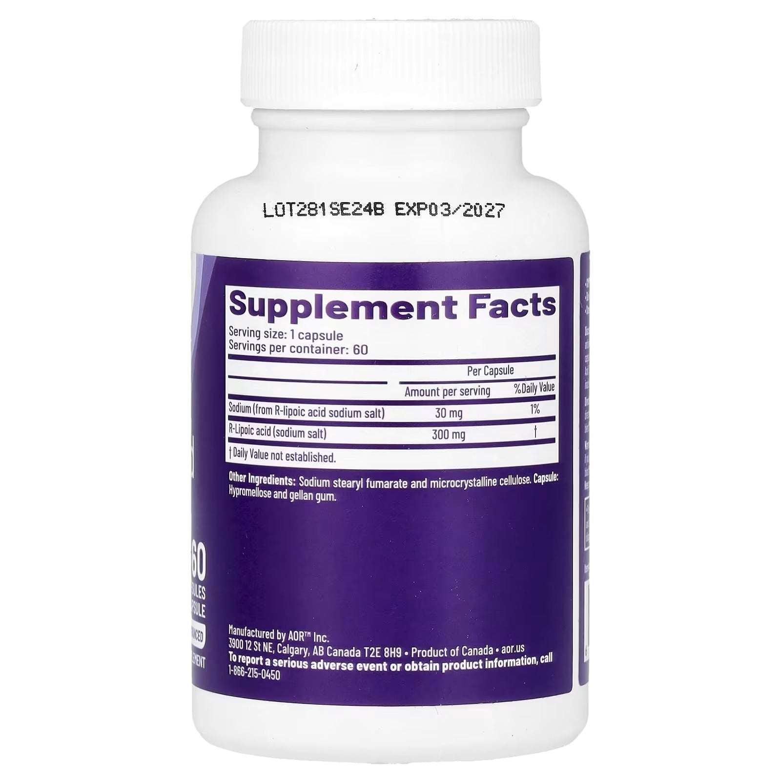 Advanced Orthomolecular Research AOR, R-Lipoic Acid, 300 mg, 60 Capsules - Mumzar