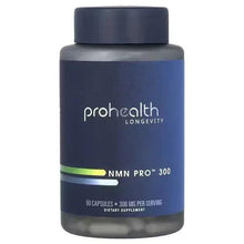 ProHealth Longevity NMN supplement bottle, dark blue with white label and cap