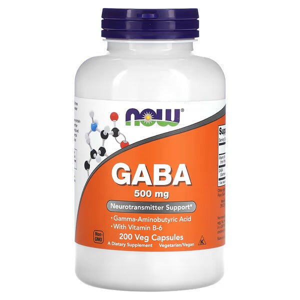 NOW Foods, GABA with Vitamin B-6, 500 mg, 200 Veg Capsules - Mumzar