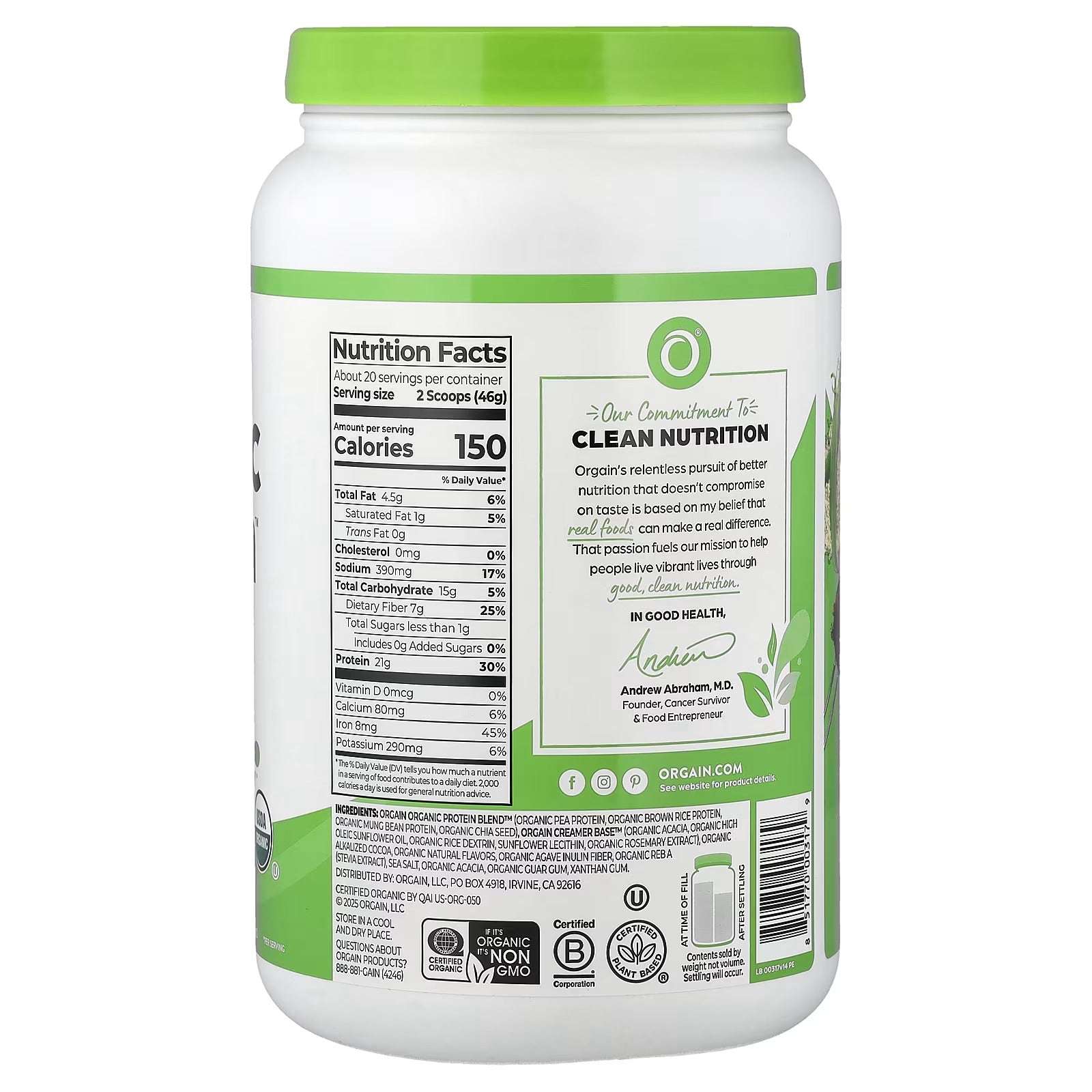 Orgain Organic Protein™ Powder Creamy Chocolate Fudge – 2.03 lb (920 g) - Mumzar