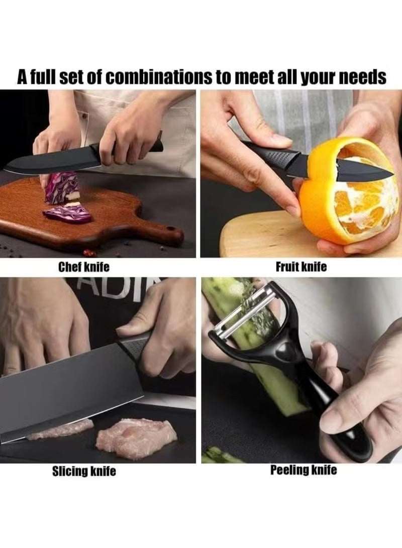 7 Piece Knife Set Complete with Protective Covers – Black - Mumzar