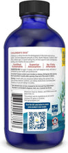 Nordic Naturals children's DHA supplement bottle back label, blue with black cap
