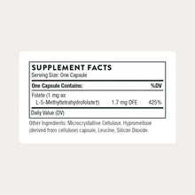 5-MTHF 1 mg supplement facts label: one capsule contains Folate 1 mg