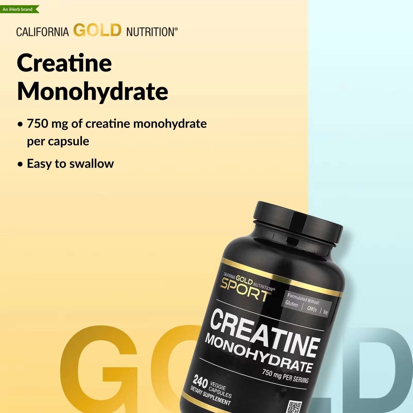 California Gold Nutrition Sport Creatine Monohydrate – 750 mg, 240 Veggie Capsules