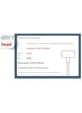 45W power adapter product label showing inputs, output, and dimensions