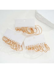 17 Pcs Gold Color Hoop & Cuff Earrings Set for Women