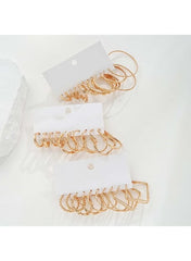 17 Pcs Gold Color Hoop & Cuff Earrings Set for Women