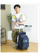 Kids rolling school backpack with trolley handle, dark blue, front zip pocket
