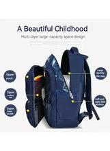 Kids rolling school backpack in dark blue with multiple compartments and side pockets