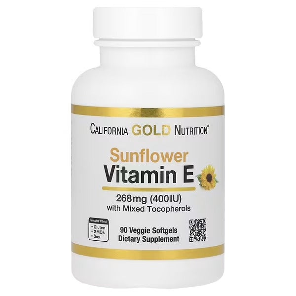 California Gold Nutrition Sunflower Vitamin E with Mixed Tocopherols – 400 IU, 90 Veggie Softgels - Mumzar