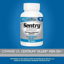 Men's senior multivitamin bottle front with comparison text and 100 tablets