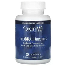 brainMD ProBrainBiotics supplement bottle with white cap, 60 capsules front label