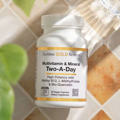 California Gold Nutrition Multivitamin & Mineral with Methyl B12, L-MethylFolate & Bio-Quercetin – Two-A-Day, 60 Veggie Capsules