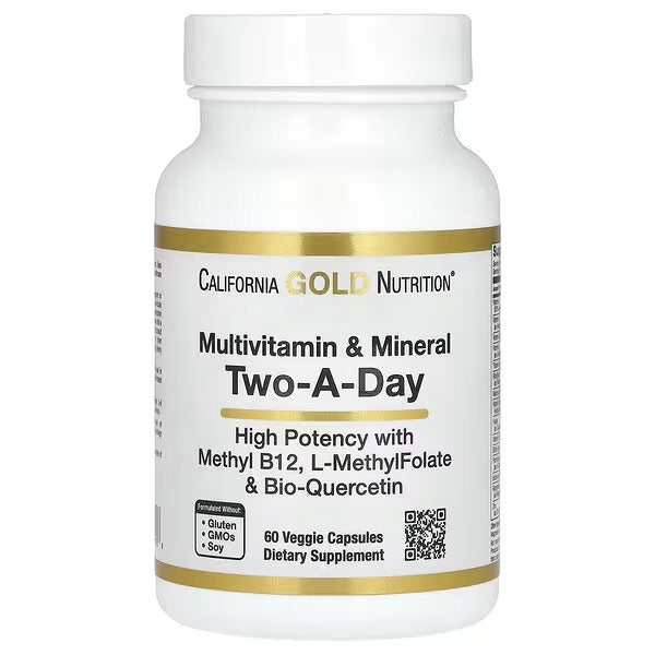 California Gold Nutrition Multivitamin & Mineral with Methyl B12, L-MethylFolate & Bio-Quercetin – Two-A-Day, 60 Veggie Capsules - Mumzar