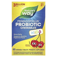 Kids probiotic chewables package with cherry flavor and ages 2+ label.