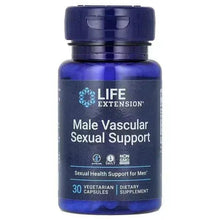 Life Extension Male Vascular Sexual Support supplement bottle, blue, 30 veg capsules