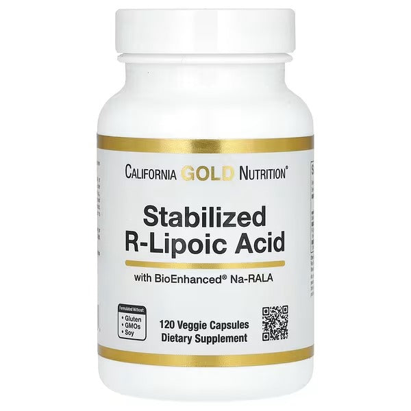 California Gold Nutrition Stabilised R-Lipoic Acid with Bio-Enhanced® Na-RALA & Biotin, 120 Veggie Capsules