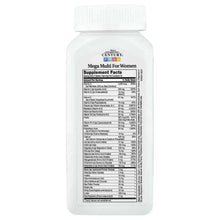 Women’s multivitamin supplement bottle, Supplement Facts table shown on back